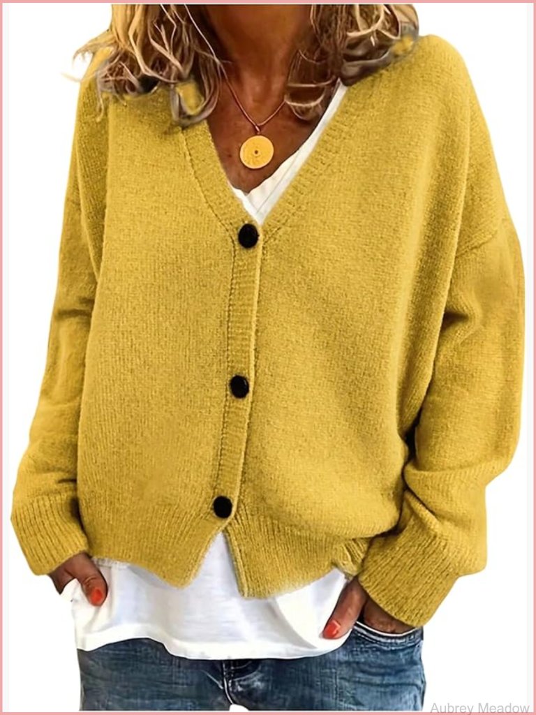 Plus Size Cardigan Sweater V Neck Long Sleeve Button Front Knit Lightweight